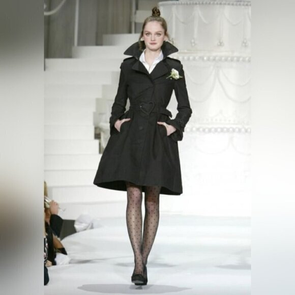 Viktor&Rolf x H&M Button Front Belted Trench Coat Jacket Heart Details Black US6 - Picture 1 of 10